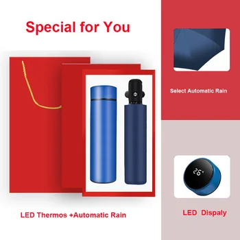 Aileniz için Akıllı LED Termos Su şişesi ve Ters Katlanır Şemsiye