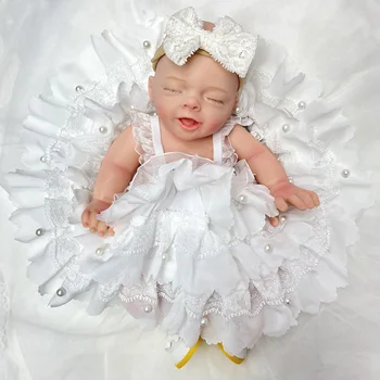 Attyı 10 inç Beyaz Elbise Küçük Bebek Kız Tam Yumuşak Katı Silikon Yeniden Doğmuş Bebek Bebek Sanatçılar Boyalı Yenidoğan Bebek Bebek