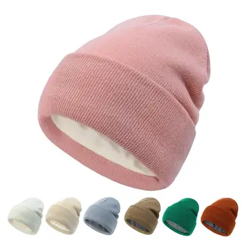 Kış Sıcak Bere Şapka Yumuşak Örgü Kalın Kayak Şapka Polar Astarlı Kafatası Manşet Kap Erkekler Kadınlar için