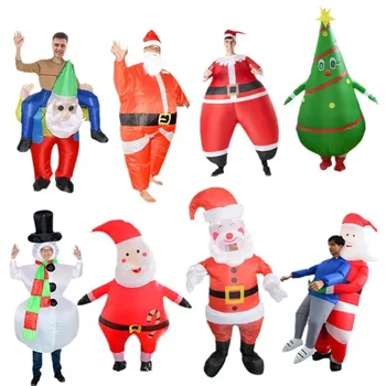 Noel Yeni Yıl Partisi Yetişkin Komik Cosplay Karikatür Noel Baba Ren Geyiği Kardan Adam Noel Ağacı Giyinmek Şişme Kostüm
