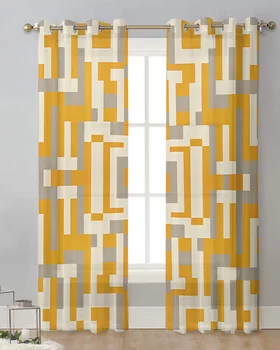 Geometrik Desen Ortaçağ Tasarım Tül Perde Oturma Odası Yatak Odası için Modern Sırf Perdeleri Şeffaf Pencere Perdesi