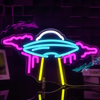 UFO Neon Burcu Alien Uzay Gemisi LED Neon ışık duvar Dekor için Light up Burcu Yatak Odası Çocuklar için Uzay Oyun Odası Neon Duvar İşareti Dekor