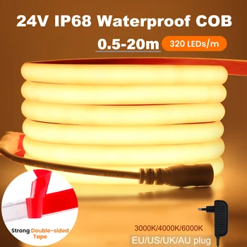 IP68 su geçirmez COB LED Neon şerit ışık 24V 320Leds/m doğrusal ışık sıcak beyaz/Doğal beyaz/Beyaz ile ab / ABD / İNGİLTERE / AU priz